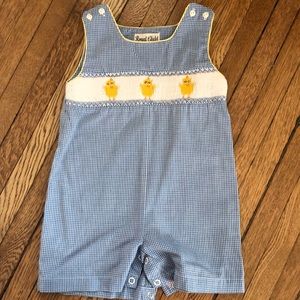 Boys 18 months smocked chick romper shortall gingham check luxury